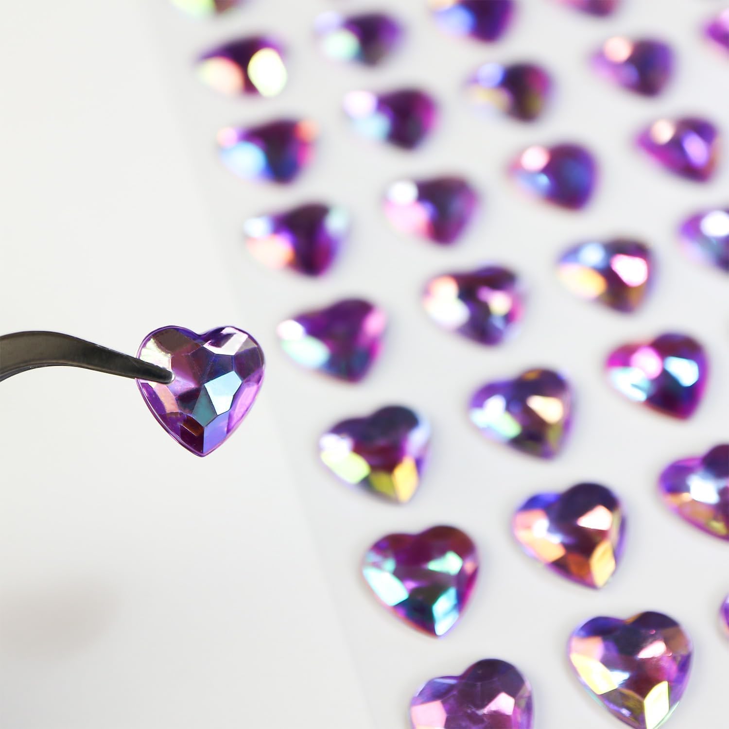 ラインストーンシール デコシール 紫 パープル ハート 3D 立体 宝石 