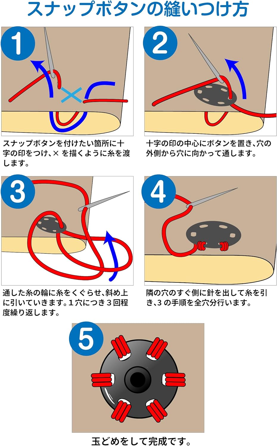 スナップボタン ブラック 15mm 10組入り 縫い付けタイプ 打ち具不要 黒